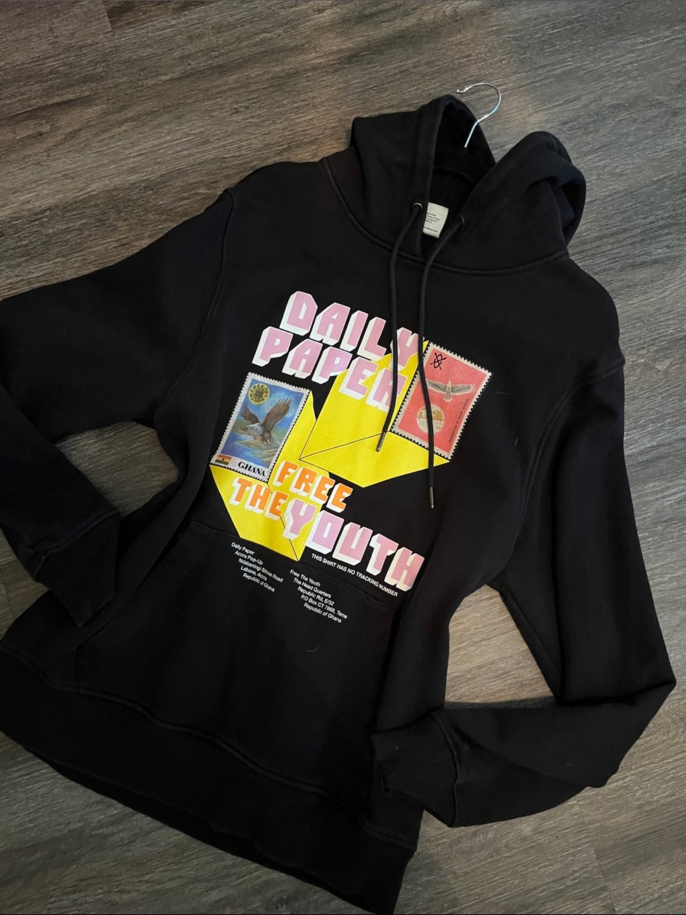Daily Paper Black Hoodie Sweater with Pink & Yellow Graphic